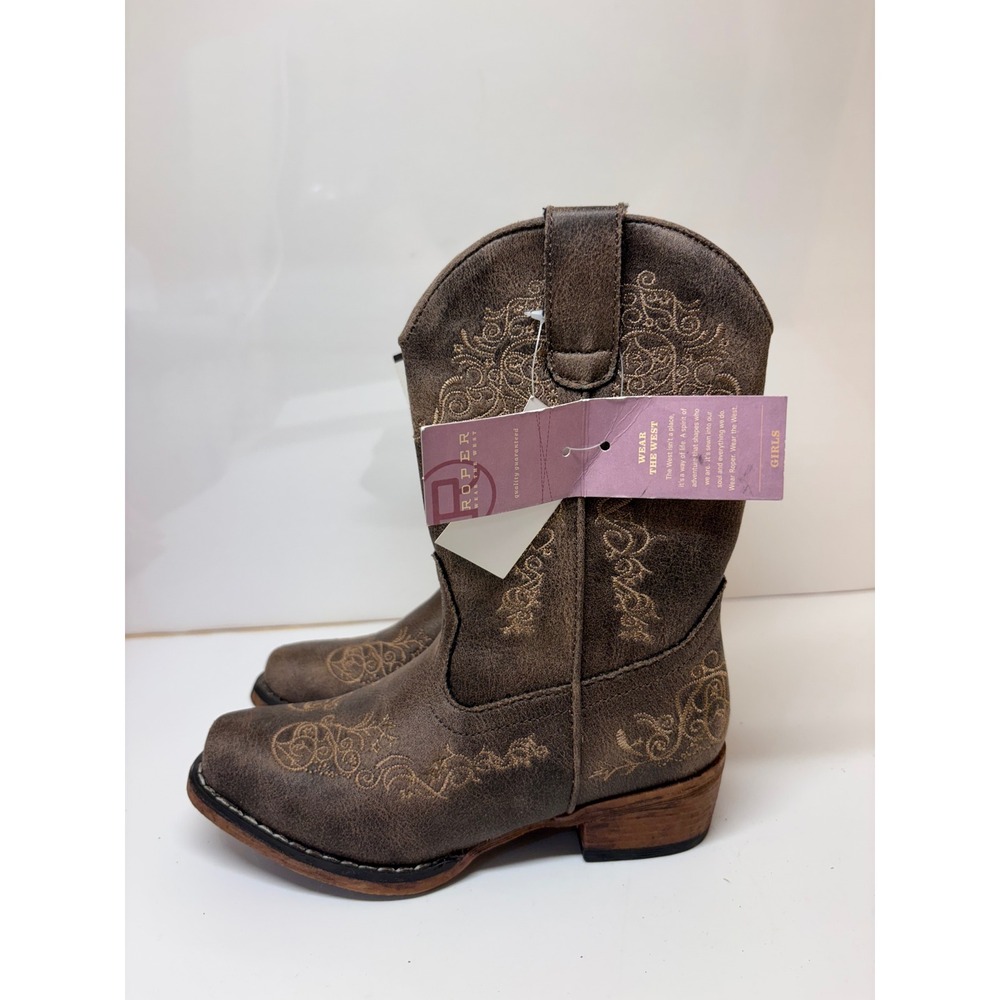 Roper Little Kids Brown Embroidered Snip Toe Cowboy Boots 09-018-1566-2494 Sz 9